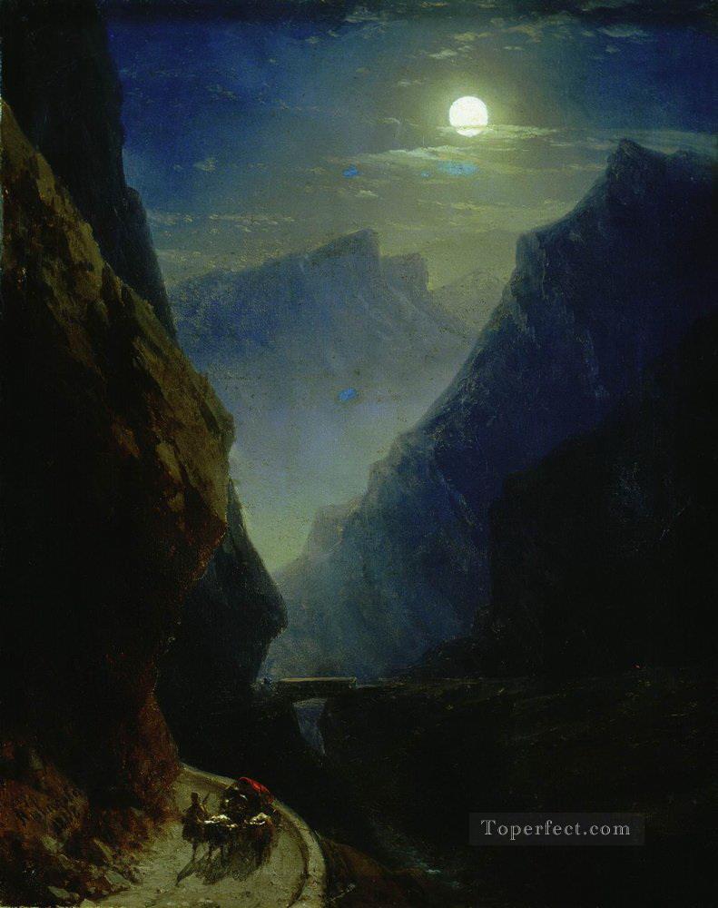darial gorge moon night 1868 Romantic Ivan Aivazovsky Russian Oil Paintings